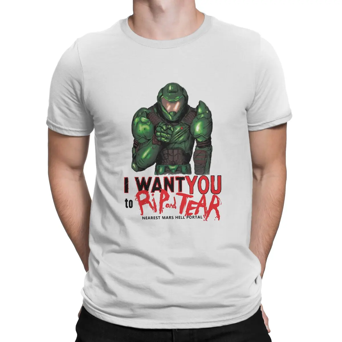 

Мужская футболка с надписью «Game Doom I Want You To Rip And Tear»