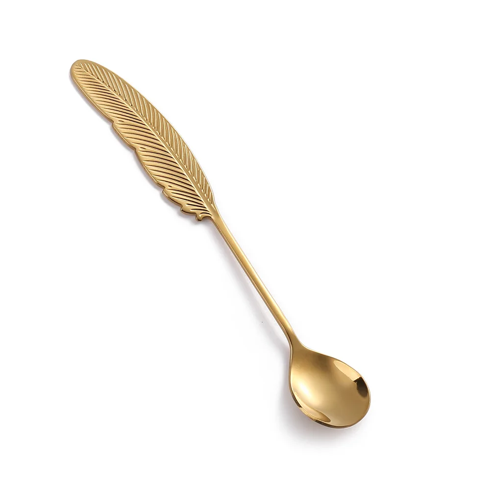 

10Pcs Novelty INS Retro Feather Wings Coffee Scoops Gold Stainless Steel Coffee Spoons For Womens Mens Party Favors Kids Gifts