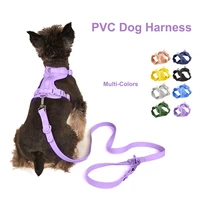 waterproof pvc pet dog harness leash collar no pull front back d ring adjustable size for teddy french bulldog