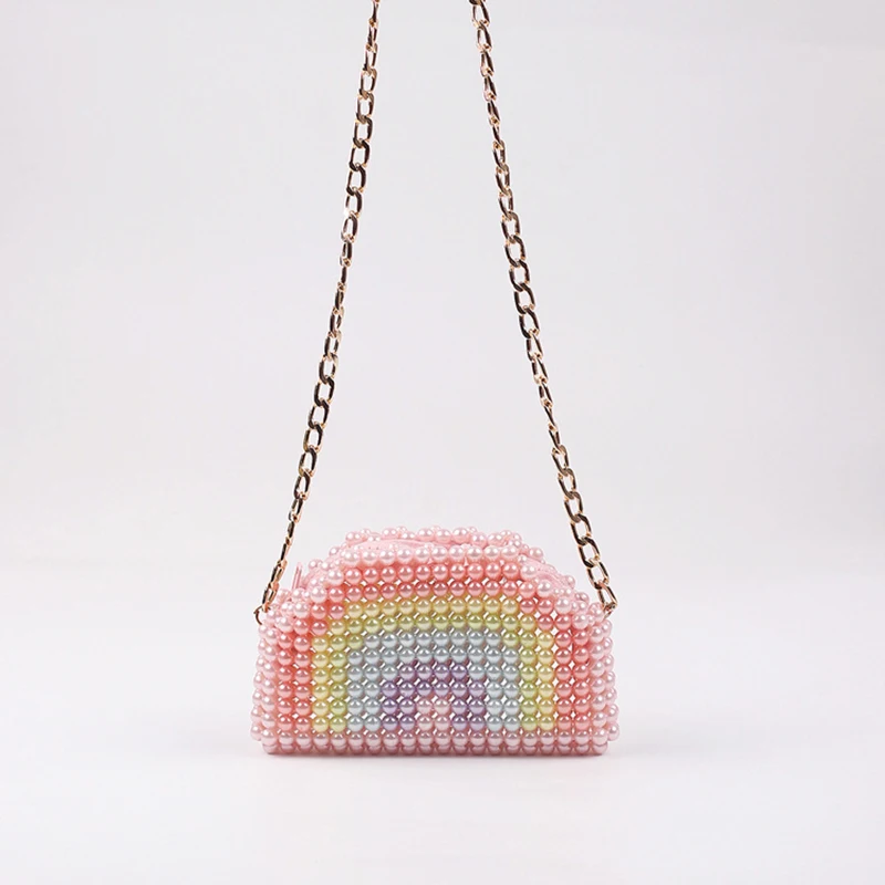 

Popular Handmade Cute Crossbody Bag Pearl Rainbow Mobile Phone Chain Women's Bag Fashion Messenger Small Hand Bags