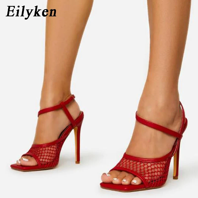 

Eilyken/2022 г. Новые брендовые сетчатые женские Босоножки с открытым носком летние выразительные модельные туфли на тонком высоком каблуке вече...