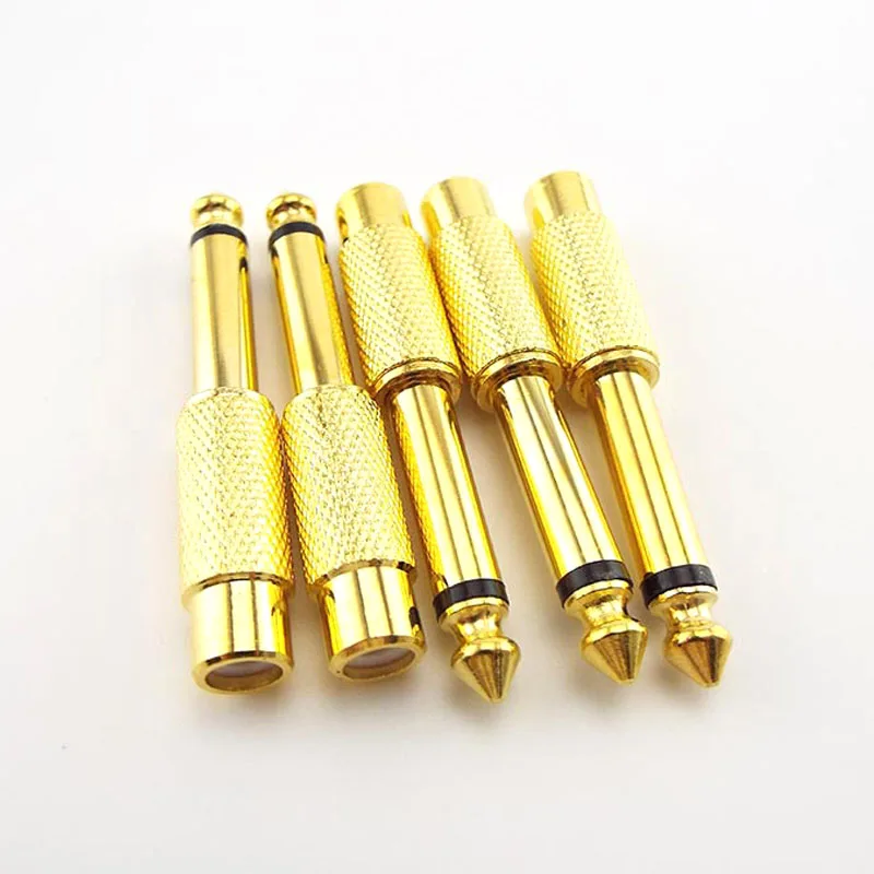 

2/5/10pcs Golden Audio Adapter 6.35mm 1/4" Male Mono Plug to RCA Female 6.5mm to AV Jack Audio Adapter Connector TS For Home KTV