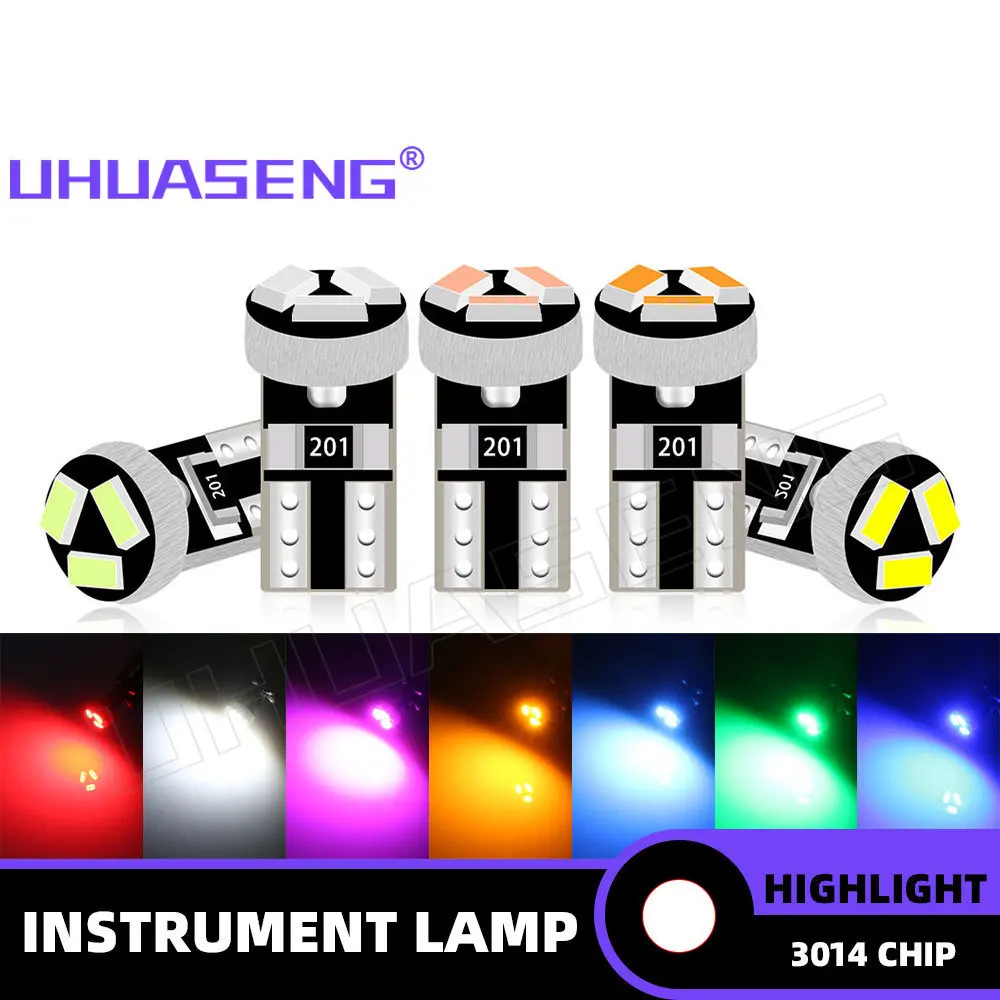 

UHUASENG 10Pcs T5 Car Light Led Bulb W3W 3SMD 3014 Instrument Dashboard Plate Panel Meter Warning Indicator Signal Lamp Auto 12V