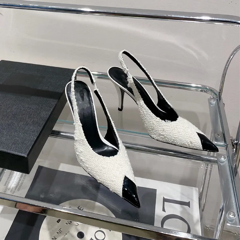 Women's High Heel Sandals 2023 Spring and Autumn New Metal Fashion Banquet Pointed Thin Heel Sexy Muller Shoes