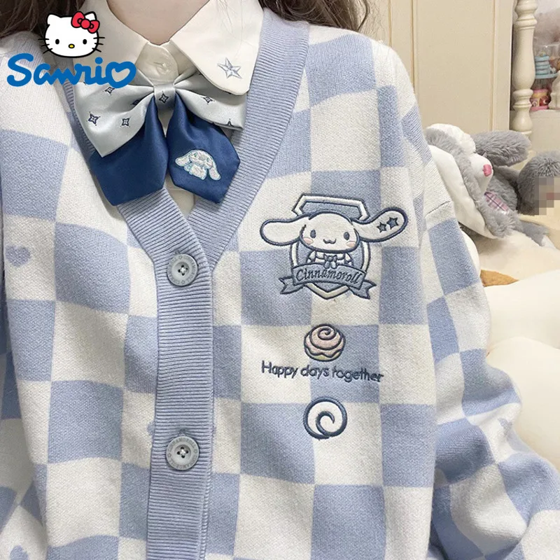 Sanrio Cinnamoroll Melody Kuromi Purin вязаный кардиган с вышивкой свитер женский жаккардовый
