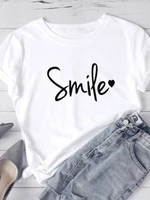 simple style smile letter print t shirt women short sleeve o neck loose tshirt ladies tee shirt tops clothes camisetas mujer