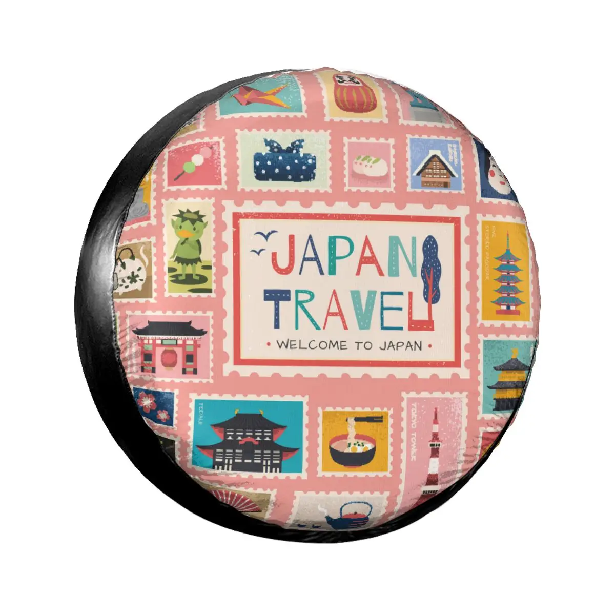 

1pcs Universal Car Spare Tire Covers Case Auto Wheel Tires Lovely Japanese In Stamp Form Vehicle Tyre Waterproof Polyester Bag