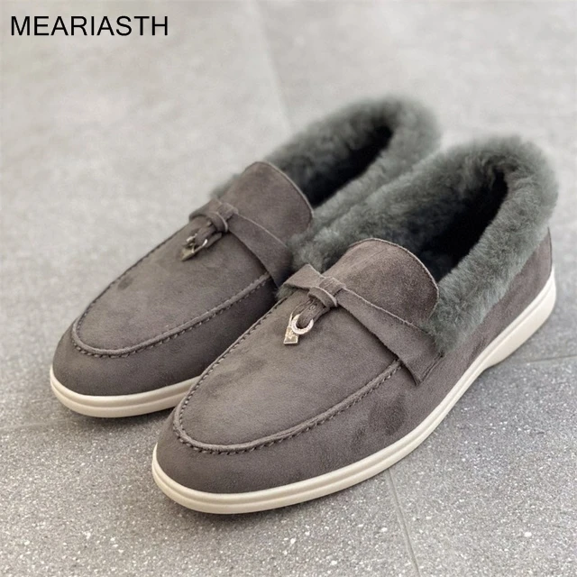 

High Quality Winter Low top Slip on Walk men Shoe Short Boots Comfortable Warm Luxury Brand Wool Fur Natural Loafers Shoes Women