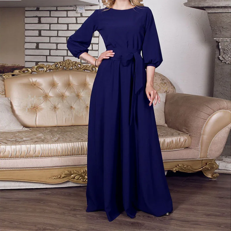 woman 2021 New Round Neck Long Dress Bohemian Retro Lantern Sleeve Casual Dress One-piece Dress
