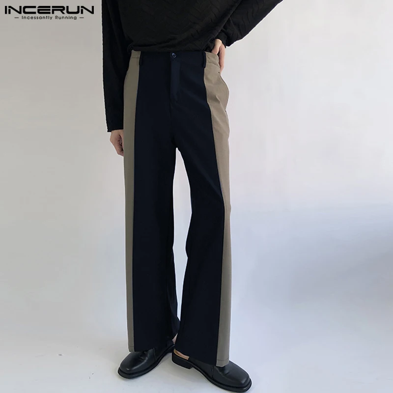

INCERUN 2023 Korean Style New Men's Contrasting Color Patchwork Straight Pants Casual Male Loose Drape Patchwork Pantalons S-5XL