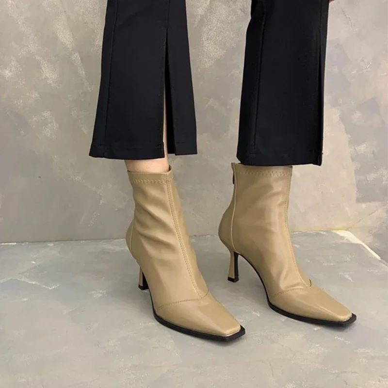 

Mujer Square Toe Ankle Chelsea Boots High Heels Elegant Thin Heels Pumps Sexy Zapatos Winter 2024 New Designer Brand Women Botas