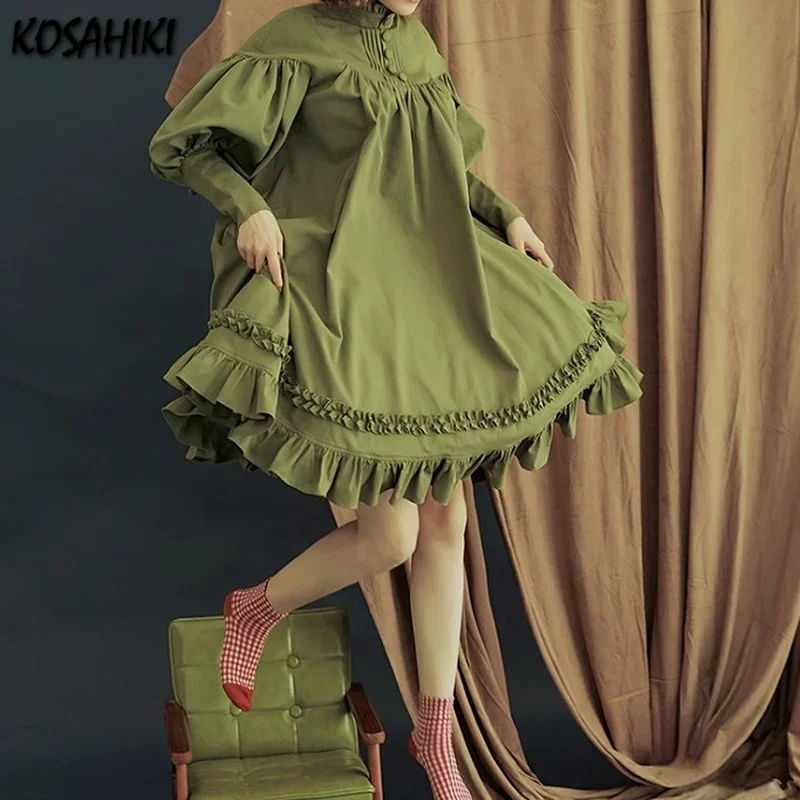 Женское готическое винтажное платье в стиле Лолиты с рукавами-фонариками