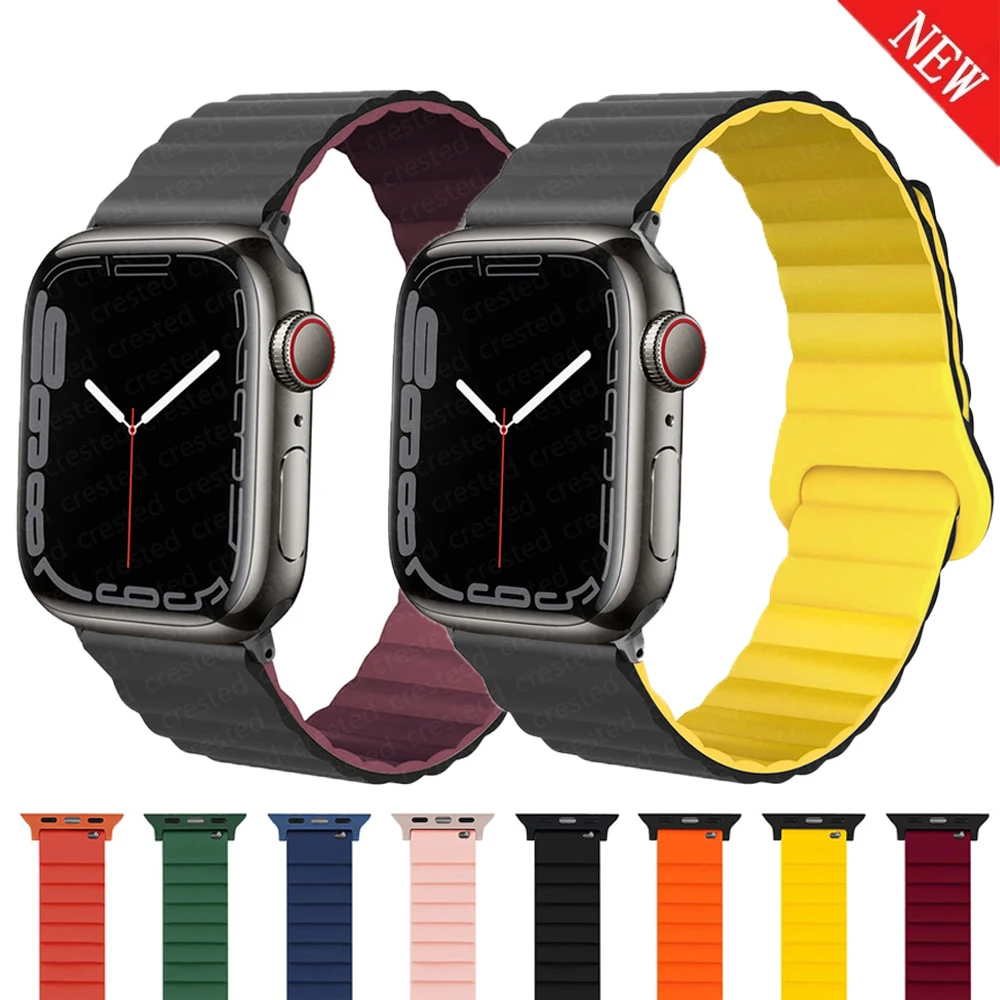 

Ремешок магнитный для Apple watch band 44 мм 40 мм 45 мм 41 мм 38 мм 42 мм 44 45 мм, силиконовый браслет для наручных часов iWatch Series 3 5 4 SE 6 7