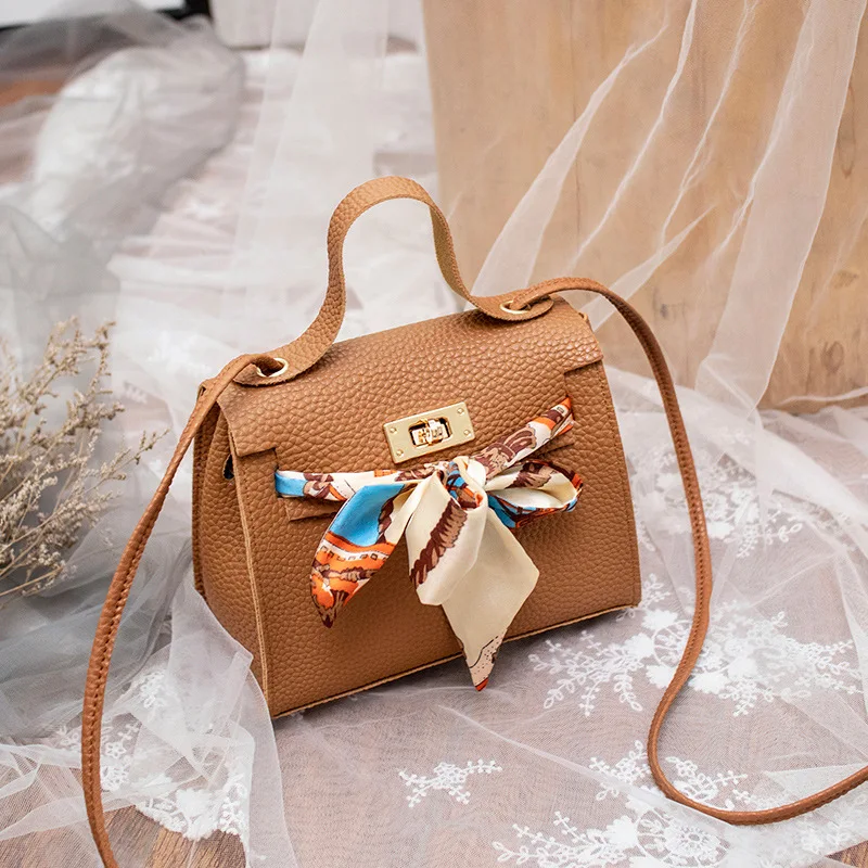 PU Leather Lychee Pattern Bow Shoulder Bags Messenger Bags Fashion Simple Women Crossbody Bags Ladies Handbags Purse Small Purse