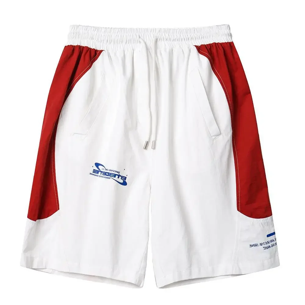 Color Block Sports Shorts Men's Summer Casual Loose Straight Five-Point Pants American Trend Lettering Fit Comfortable