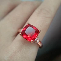 rose gold inlaid square atmosphere female ring red green rhinestone rings women couple ring anniversary gift