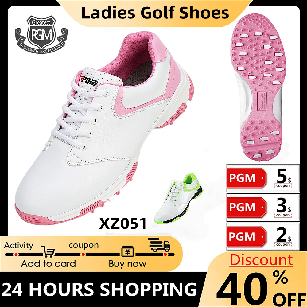 PGM Women Golf Shoes Breathable Golf Sneakers Microfiber Leather Nailless Anti-Slip Waterproof Outdoor Sports Shoes Patent Shoes