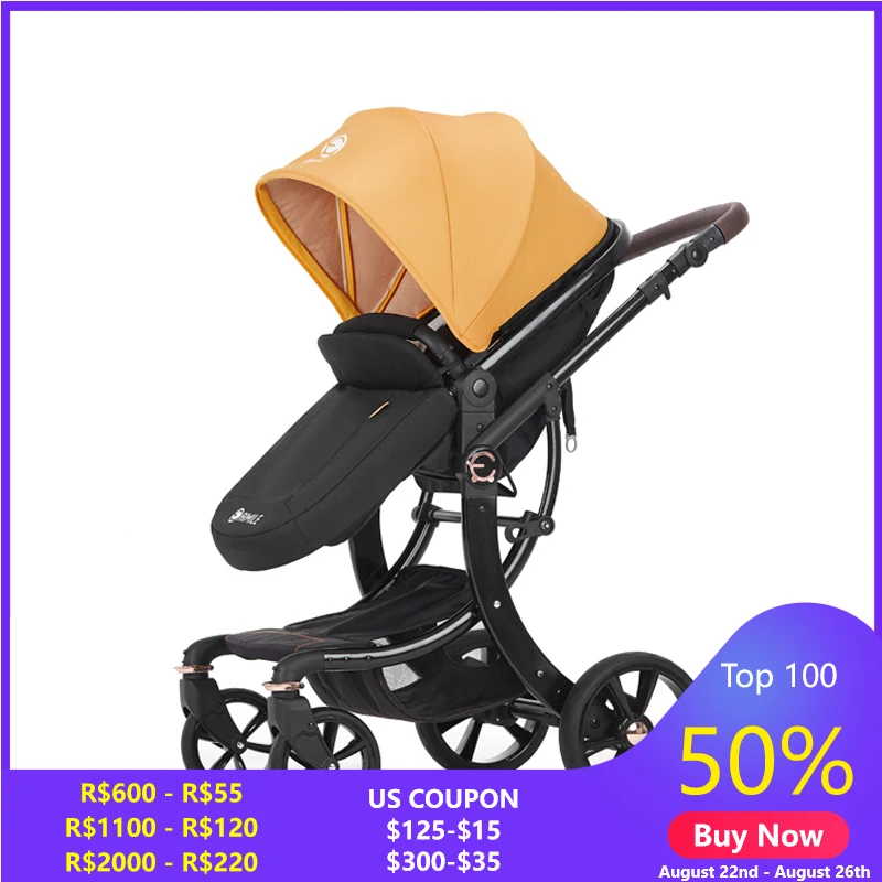 New Luxury Multifunctional Baby Stroller Portable High Landscape Stroller Folding Carriage Red Gold Newborn Baby trolley car