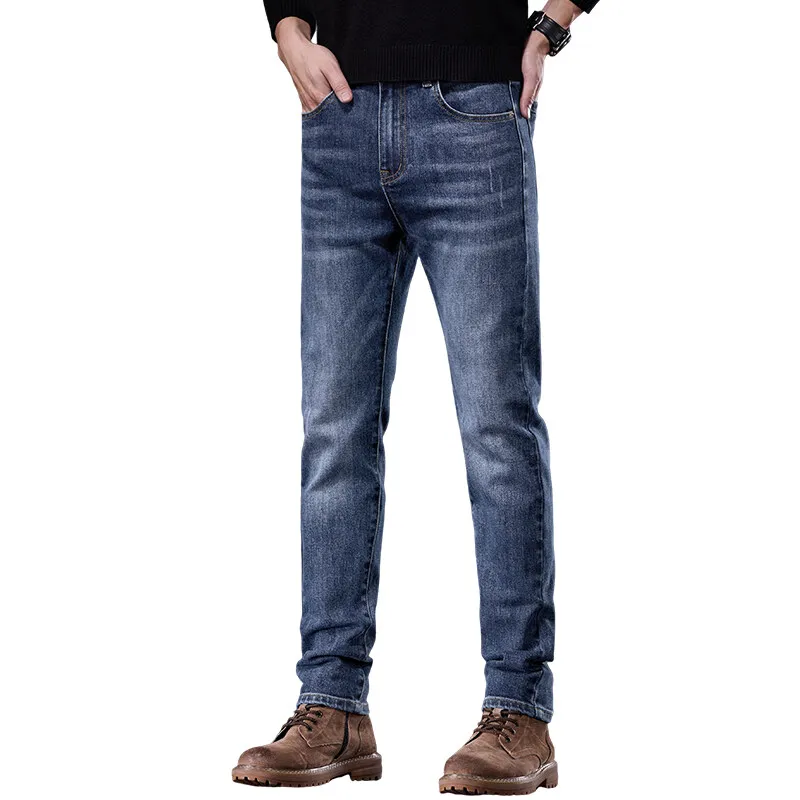 2024 весна и осень новые модные однотонные прямые эластичные джинсы в стиле ретро