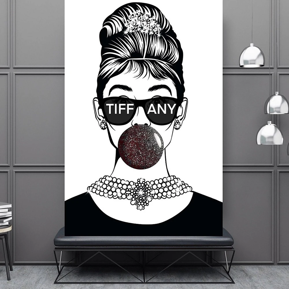 

Audrey Hepburn Print Black White Fashion Wall Art Vanity Decor Canvas Poster Modern Girls Living Room Background Wall Pictures
