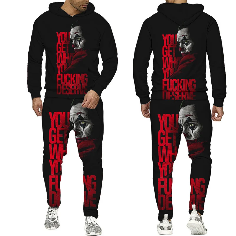 

Evil Clown 3d Printed Men's Hooded Sweatshirt Set Fashioin Men's Sportswear Hoodies +pants Tracksuit Winter Men's Clothing Suit