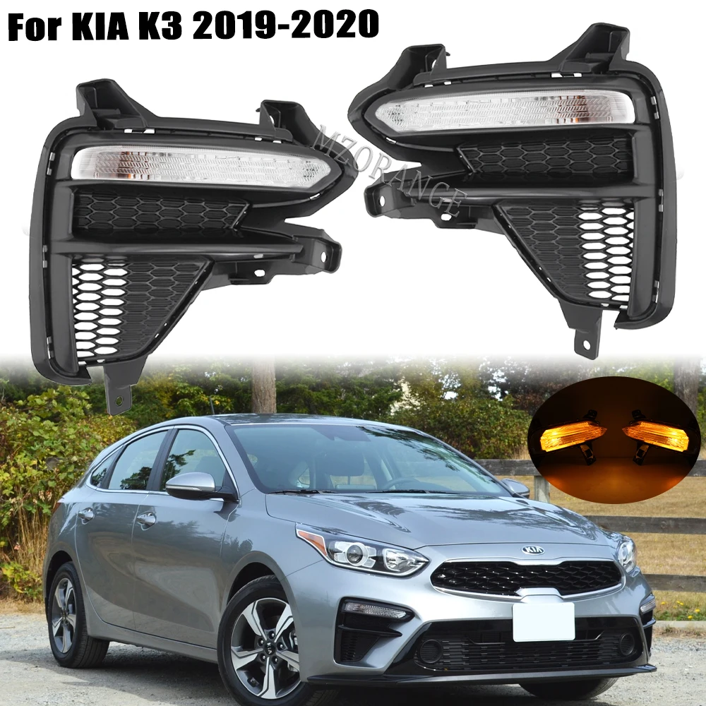 

Противотумансветильник s Fram для Kia K3 2019-2020 Гриль комплект передних фар из углеродного волокна вид автомобиля передние противотуманные фары ...