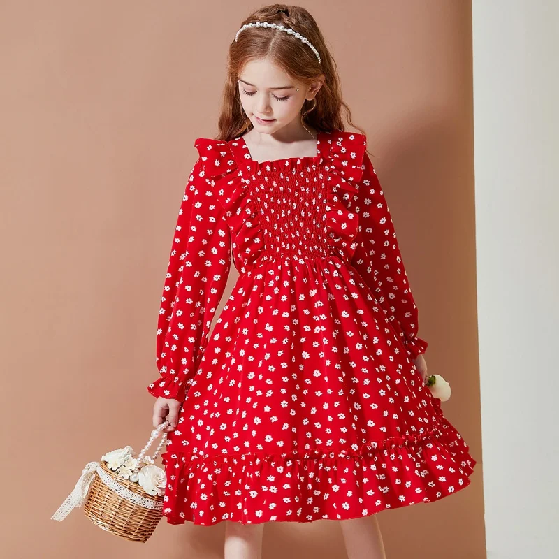 

Детское весеннее розовое платье с цветами Forest Kids, элегантное хлопковое платье для девочек-подростков с волнистыми точками, 2022