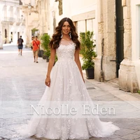 nicolle eden wedding dress 2022 custom made scoop elegant backless floor length lace appliques robe de soir%c3%a9e vestido