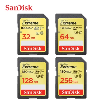 SanDisk Memory Card Extreme SD Card 4K UHD 32GB SDHC 64GB 128GB 256GB SDXC C10 U3 V30 up to 180M/s For 1080p 3D Full HD Camera 1