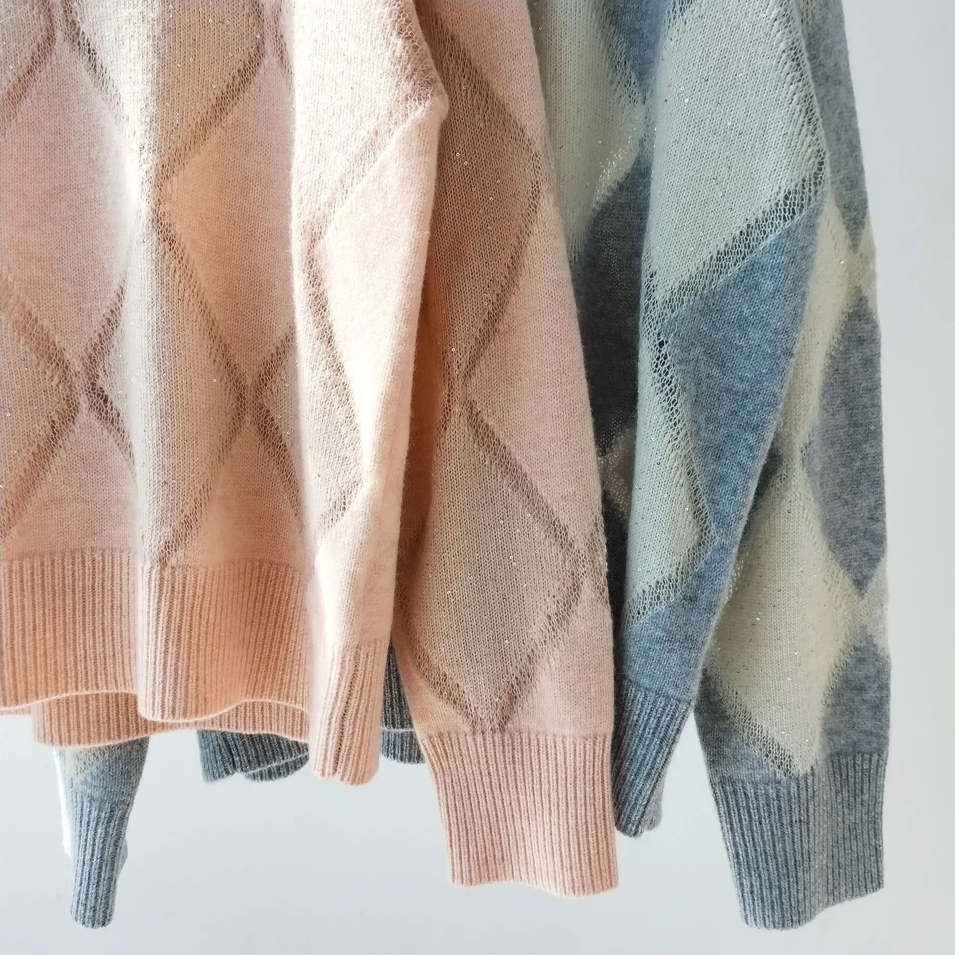 Осень-зима B * C женский шерстяной мохеровый свитер с ромбическими блестками