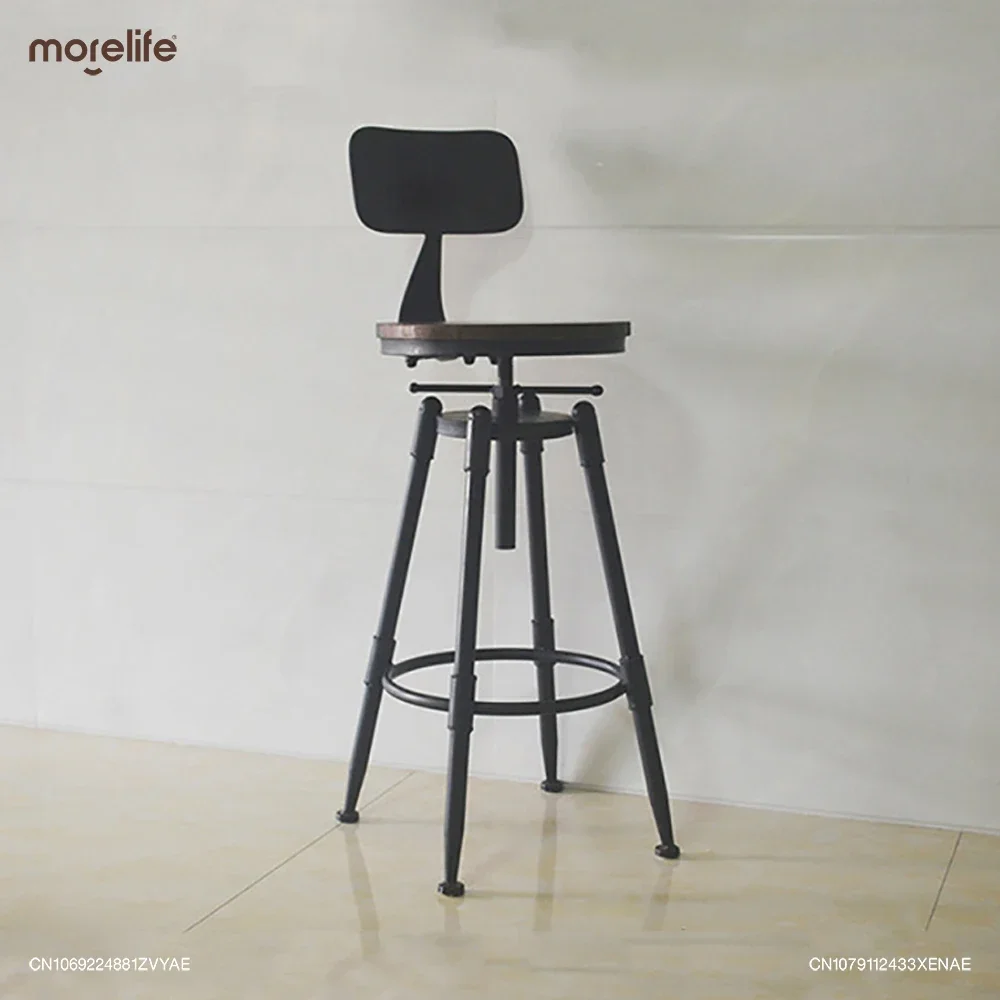 Барный стул в скандинавском стиле железный ретро со спинкой вращающийся