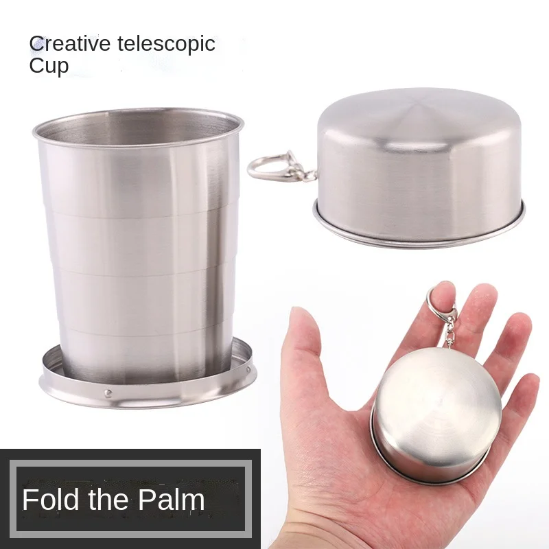 

Outdoor mug Stainless steel portable travel mug Retractable folding mug Folding mug with key ring