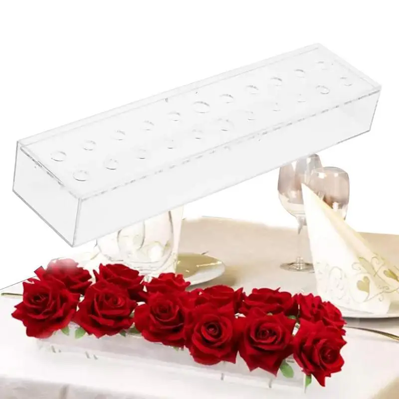 

Clear Rectangular Acrylic Vase 22 Holes Long Decorative Floral Vases for Wedding Party Decor Vase Desktop Home Decoration