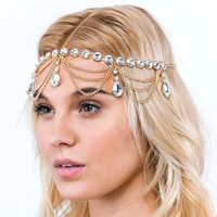 fashion crystal pendant headband women vintage headwear decoration layered tassel hair chain boho wedding bridal hair jewelry