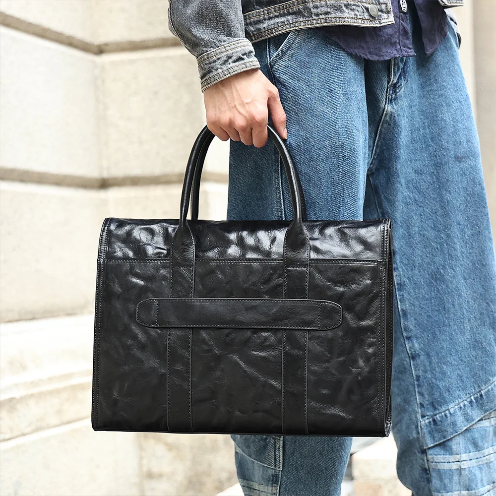 New Leather Men's Briefcase British Business Computer Bag Men's Handbag Horizontal Cowhide Briefcase
