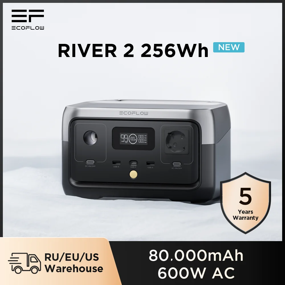 

EcoFlow RIVER 2 Portable Power Station Solar Generator 256Wh 300W AC Outlets LiFePO4 Battery for Home Tents Outdoor RV Camping