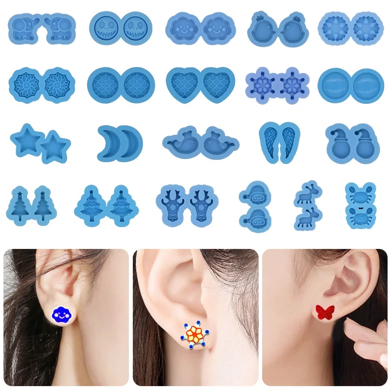 

Cute Animal Shaped Ear Studs UV Resin Mold Christmas Elk Jewelry Earring Decoration Silicone Molds for Resin Making Jewelry Tool