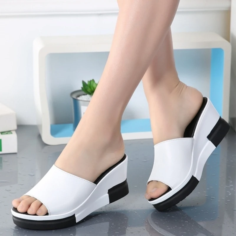 

Women's Wedge Slipper Summer High Heels Slippers Slanted Heel Sandals Fish Mouth Thick Bottom Wedges Slippers Casual Shoes 2022