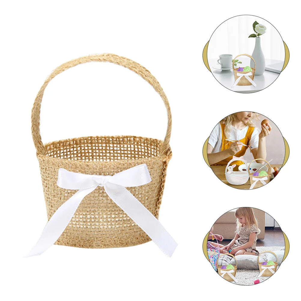 

Basket Baskets Miniflower Woven Tiny Girl Storage Hanging Picnic Favor Easter Burlap Linen Wicker Miniature Crafts Party