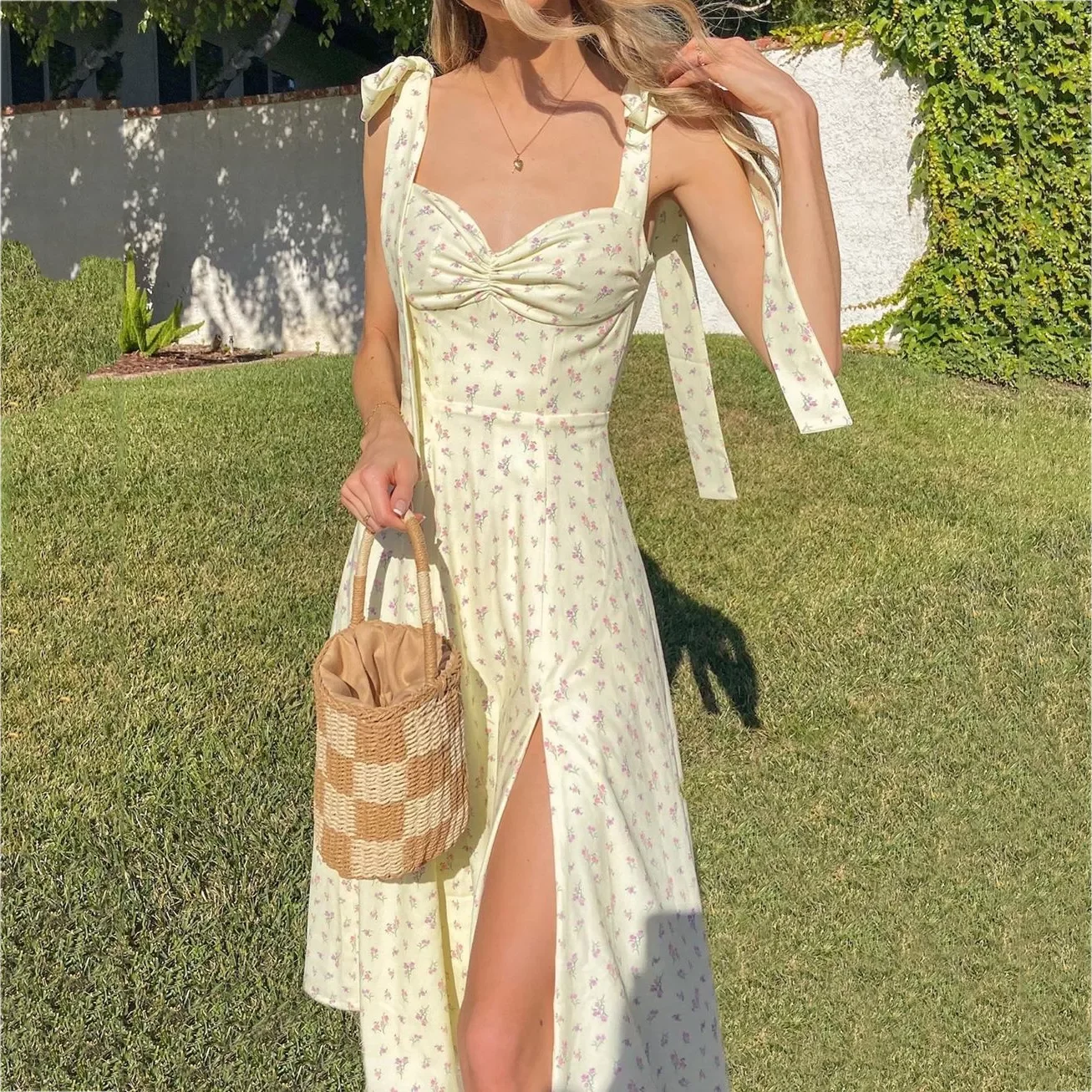 

High Quality Summer Dress Women Sundress Causal Dress 2021 New Arrivals Floral Printing House of Cb Dress Evening Party Dress