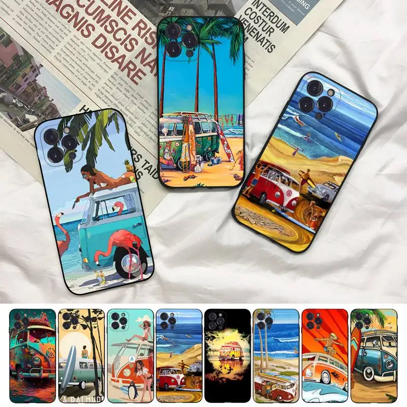 

Big Bus Beach Surfing Phone Case For iPhone 8 7 6 6S Plus X SE 2020 XR XS 14 11 12 13 Mini Pro Max Mobile Case