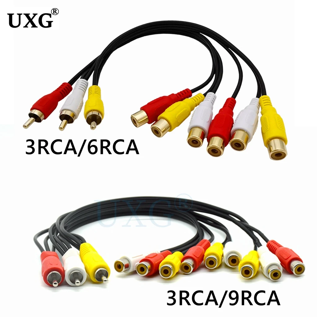Audio Video AV Adapter Cable for TV DVD Player Video Splitter HD-TV RCA Cable 3 RCA to 6 RCA 9 RCA Male Female Plug Splitter