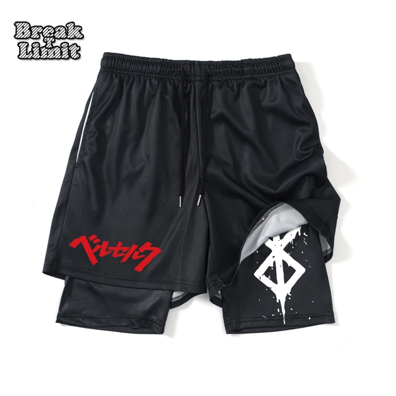 

Men's Gym Shorts Anime Berserk Pattern Absorb Sweat Quick Dry Breathable Pants Running Fitness Mens Bodybuilding 2 in 1 Shorts