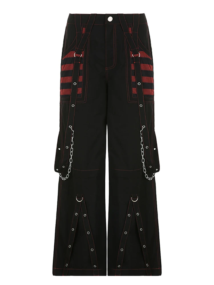 

2022 Loose Baggy Hiphop Skateboard Black Pants Y2k Punk Wide Leg Grunge Harajuku High Waist Trousers Patchwork Techwear Clothes