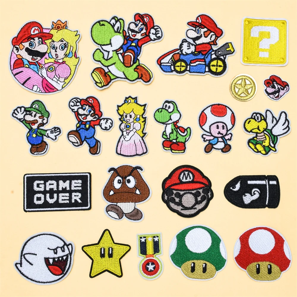Cartoon Characters Icon Ironing Patch Anime Game Figure Yoshi Wario Bowser Applique Embroidery DIY Accessories Clothes