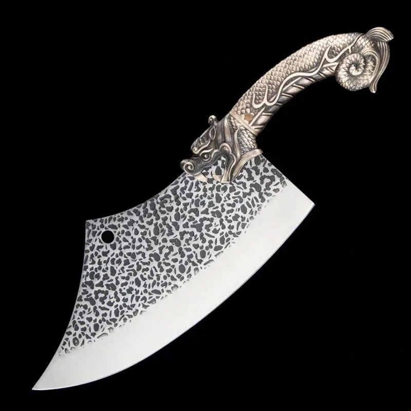

Longquan Knife Handmade Forged Kitchen Knife 10 Inch Slicing Chopper Cleaver Big Knife Pure Copper Handle Meat And Poultry Tools