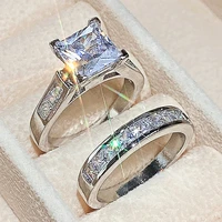 rundraw fashion wedding ring set for women dazzling square zirconia luxury lady accessories set trendy delicate bridal jewelry