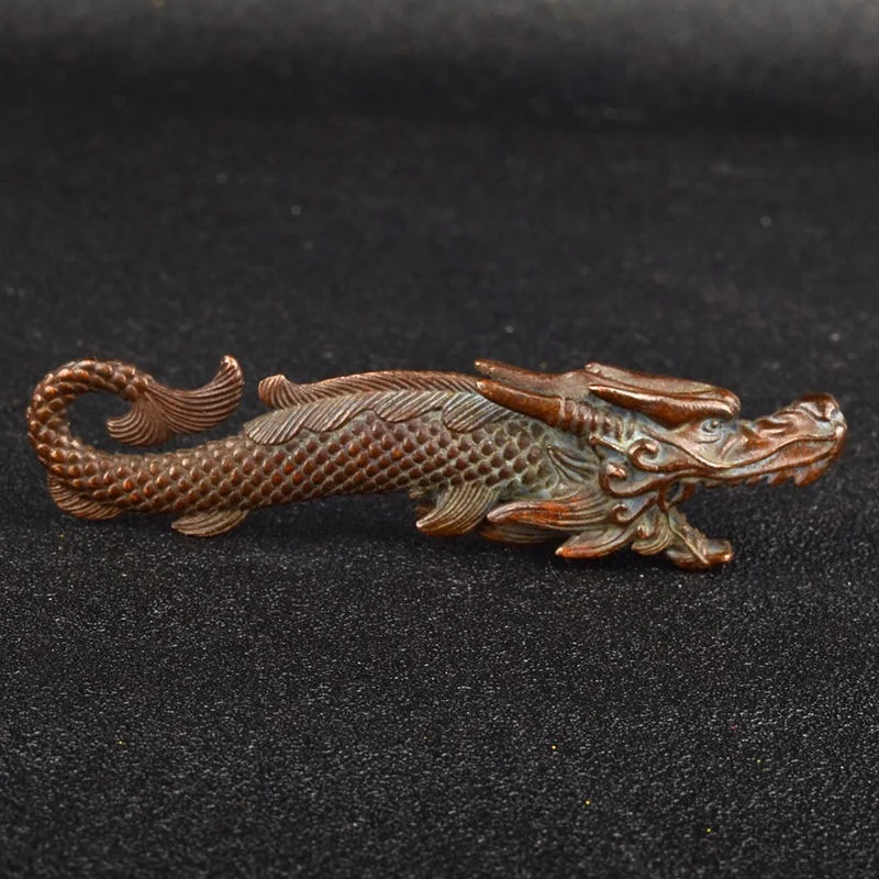 

Dragon fish, fish and dragon hand piece, small Chinese antique, dragon kiss, feng shui imitation copper craft