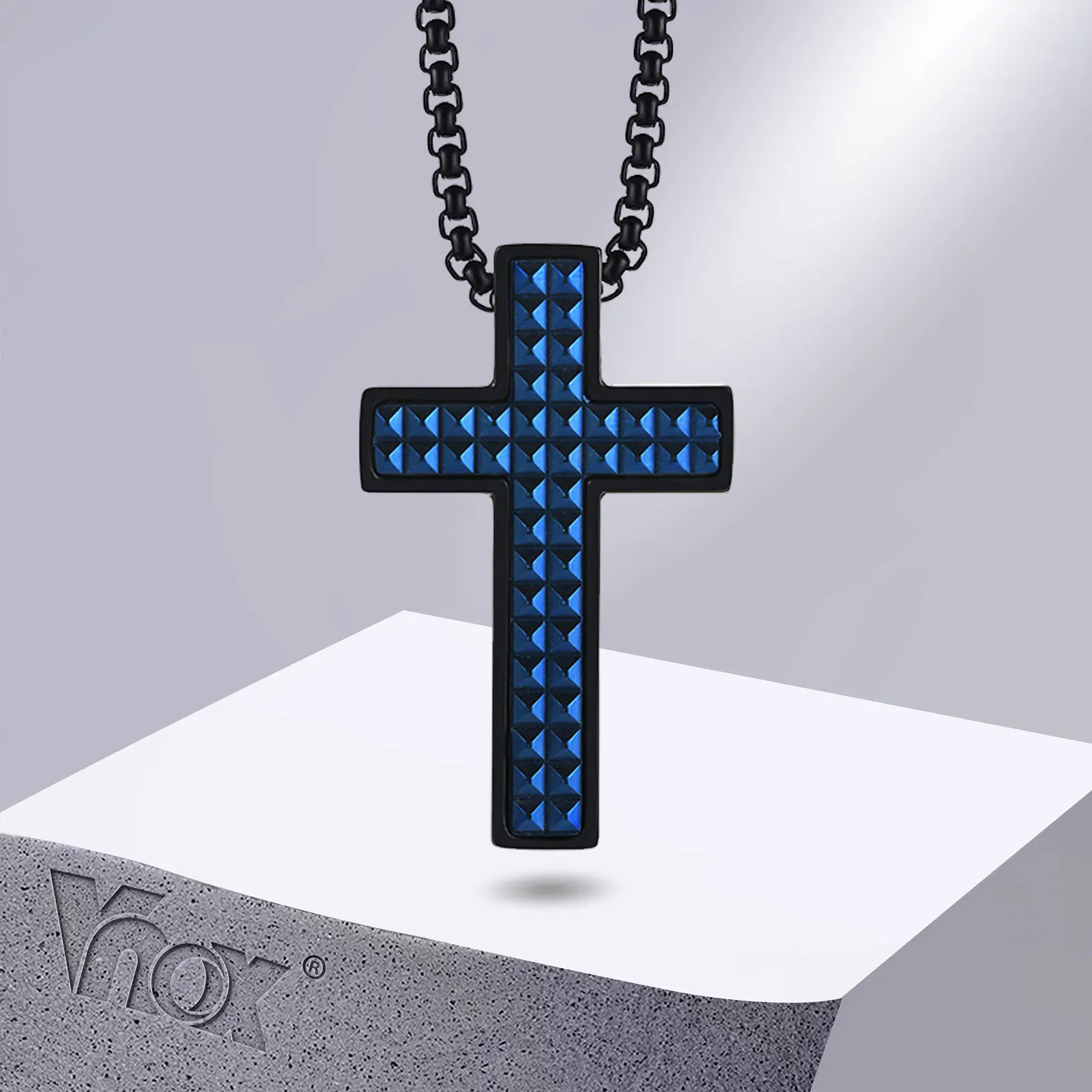 

Стильное 3D ожерелье Vnox с ромбовидным крестом для мужчин, голубое черное искусственное ожерелье из нержавеющей стали, Повседневная молитва ...