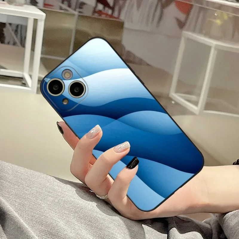 Blue Wave geometric Phone Case FOR IPhone 14 13 11 12 Pro 8 7 Plus X 13 Pro MAX XR XS MINI Black Covers